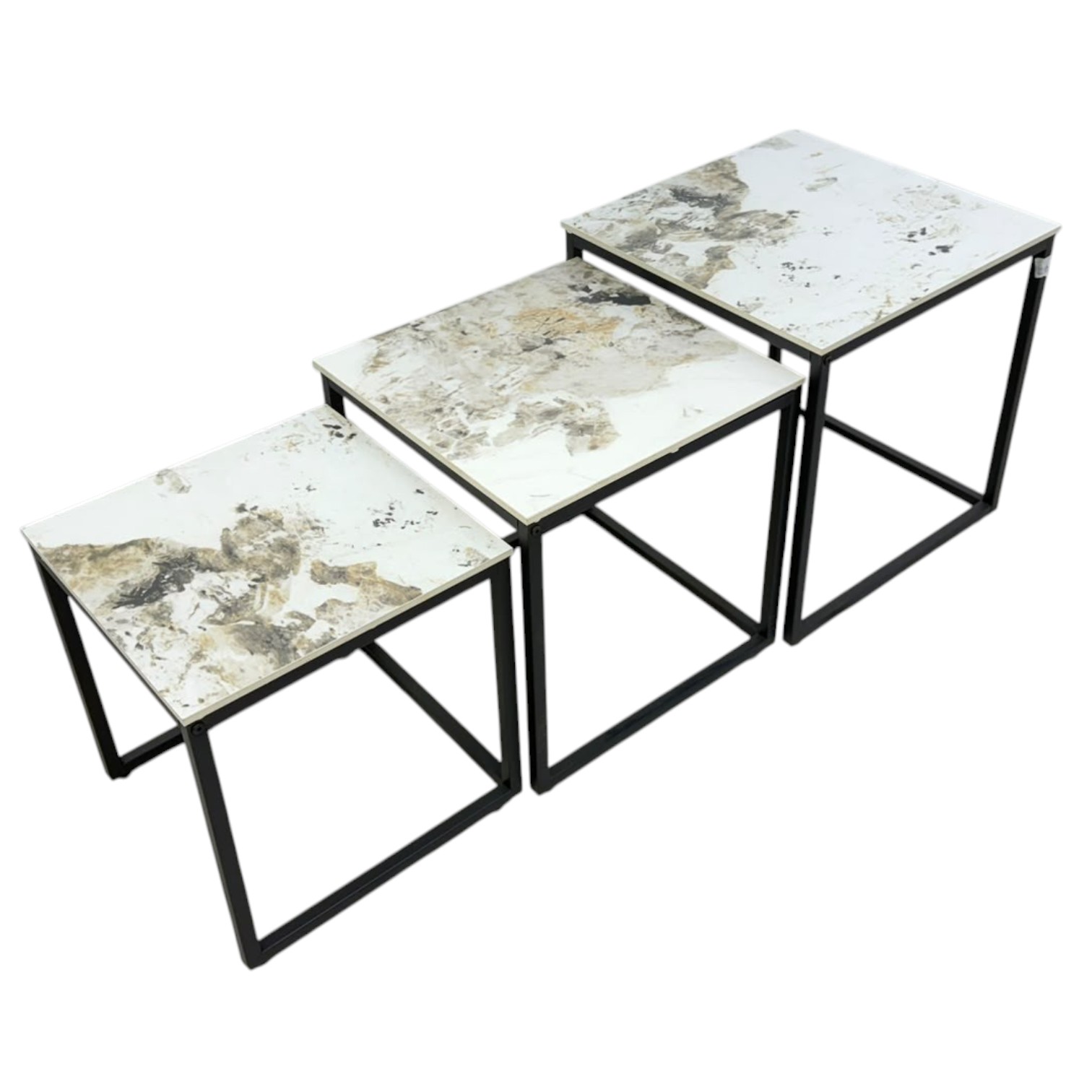 Lina 3-piece nesting stool set with ceramic tops and black metal frames