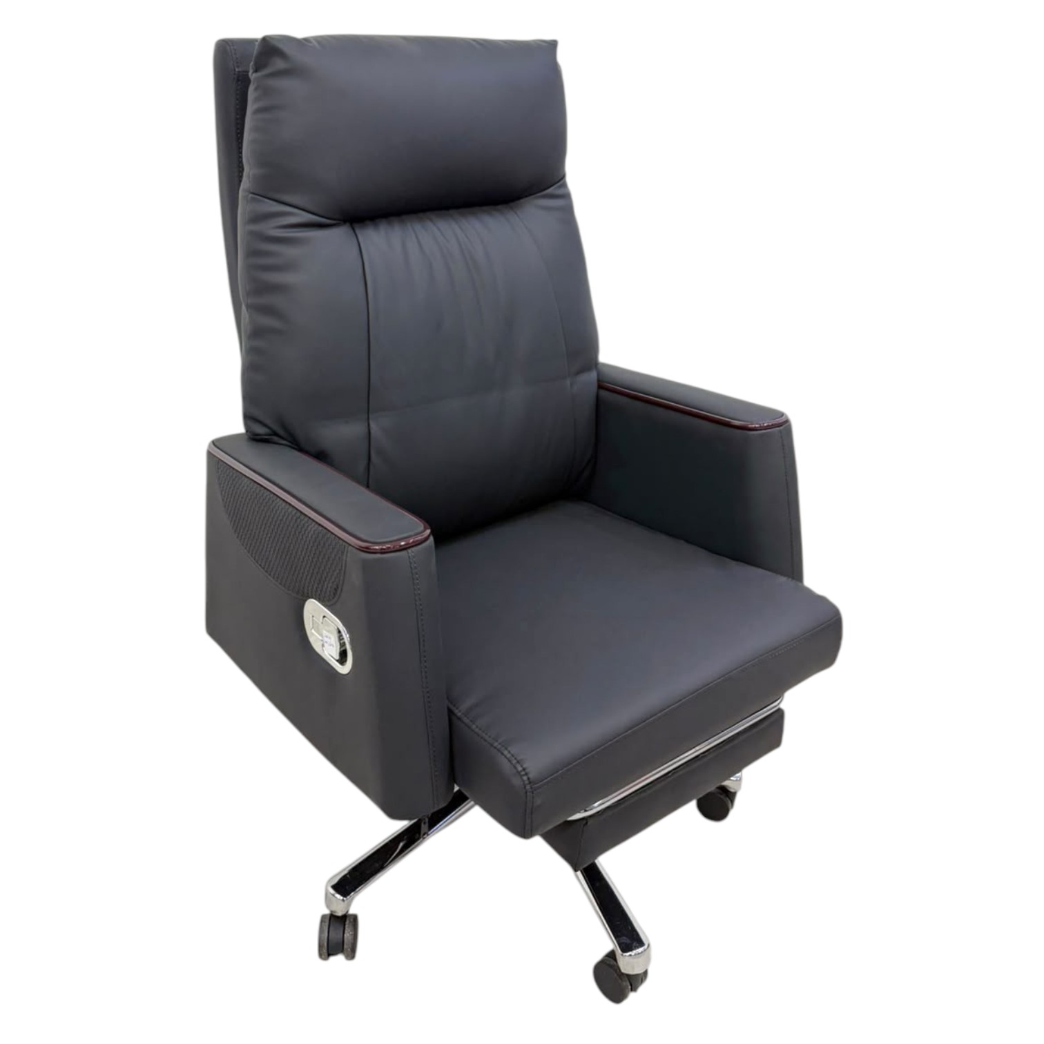 Aston black executive office chair with reclining backrest and retractable footrest