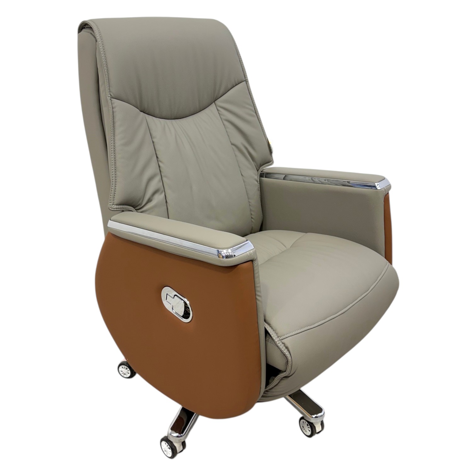 Preston two-tone leather executive office chair with reclining backrest and retractable footrest