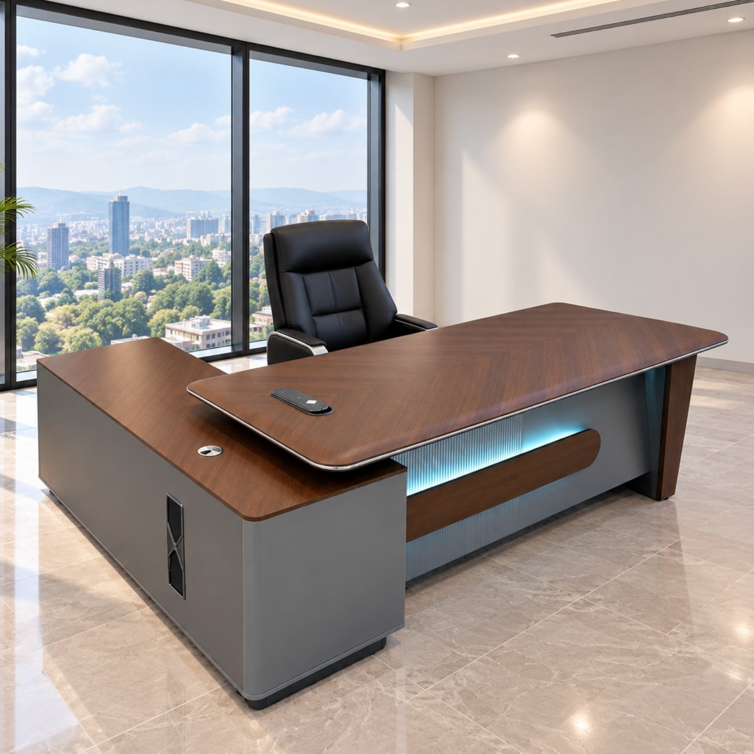 Trent 2m executive office desk with L-shaped design, storage drawers and cable management