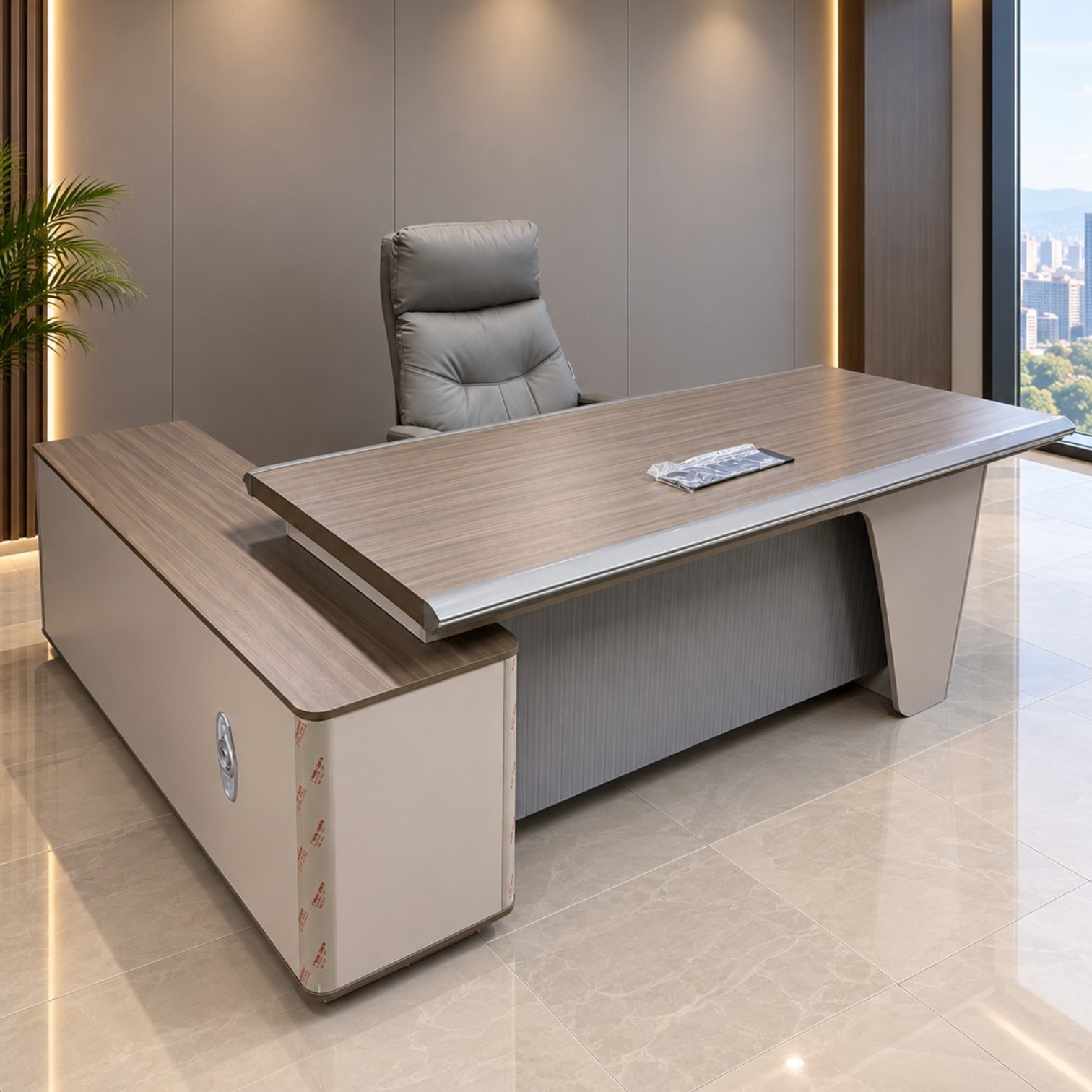 Ronan 2m executive office desk with integrated storage cabinet and cable management