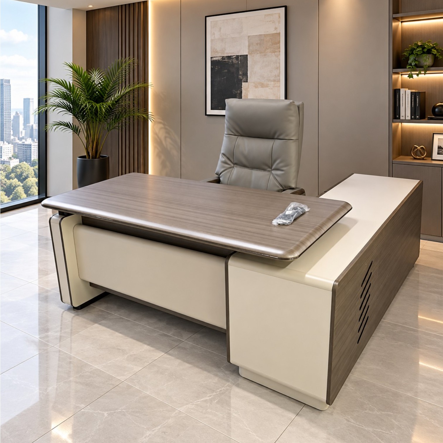 Dalton 1.8m executive office desk with integrated storage cabinet and cable management