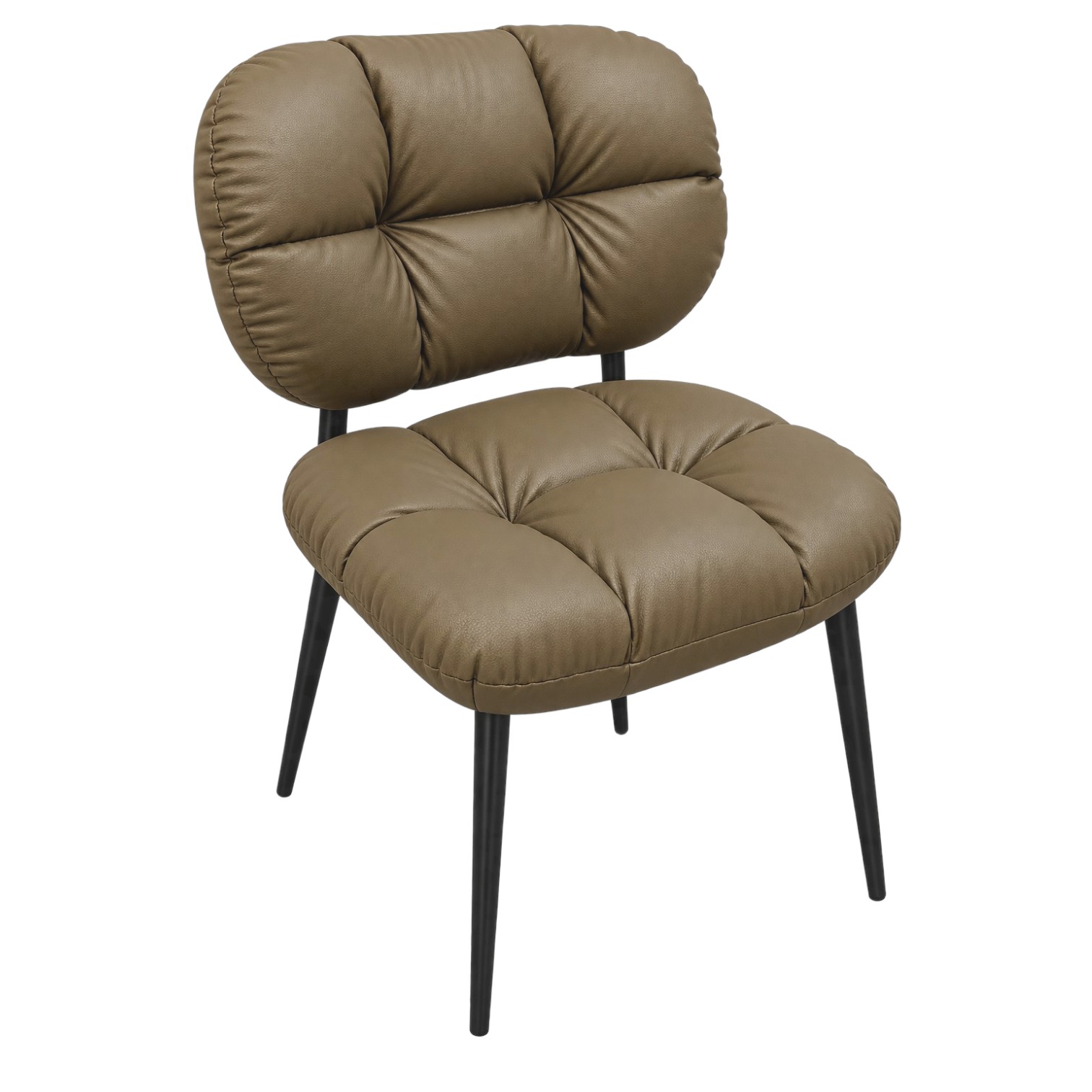 Vera leather dining chair with quilted cushioned seat and black metal legs