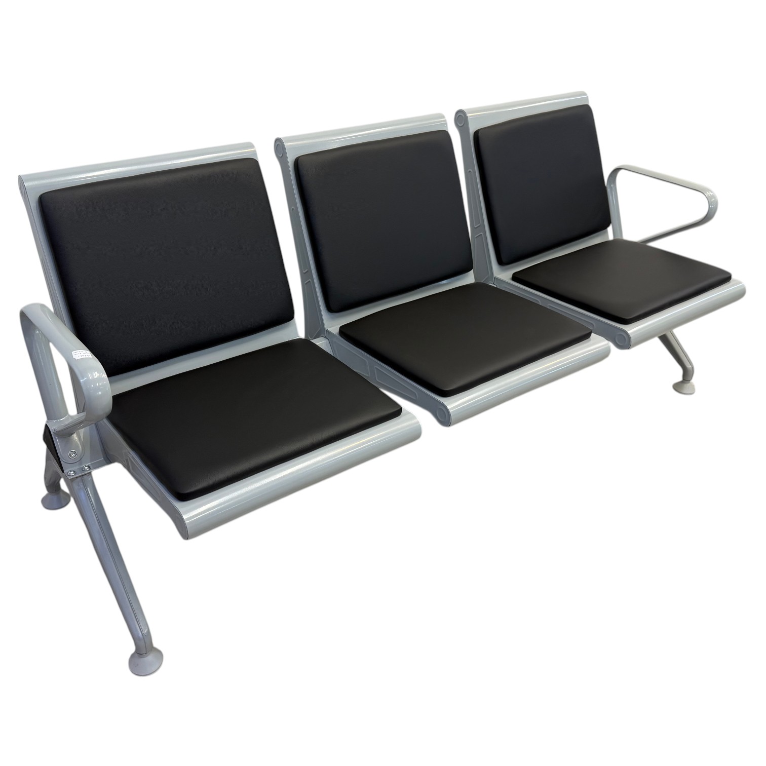 Airport Chair 5852 three-seater waiting chair with padded black seats and metal frame