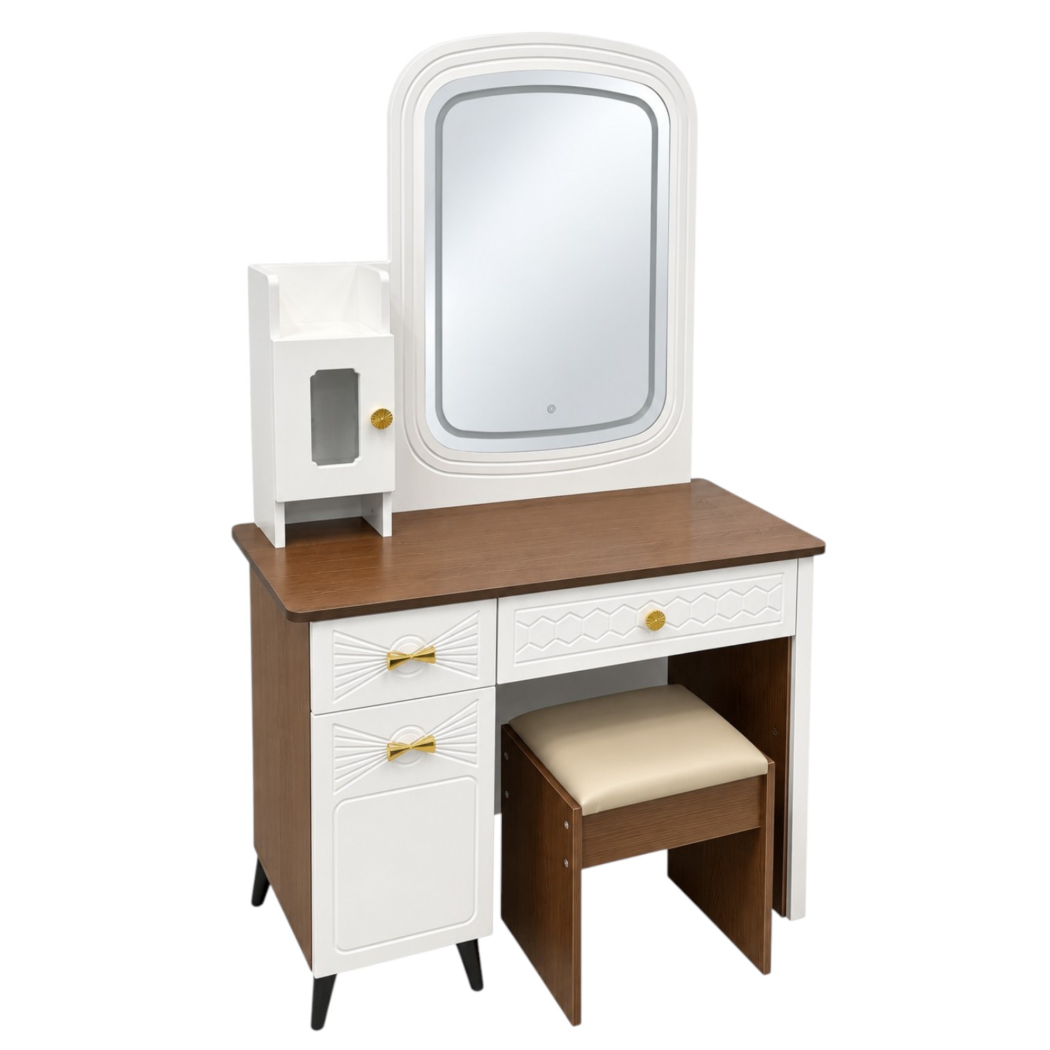Bella dressing table with illuminated mirror, three drawers and matching padded stool