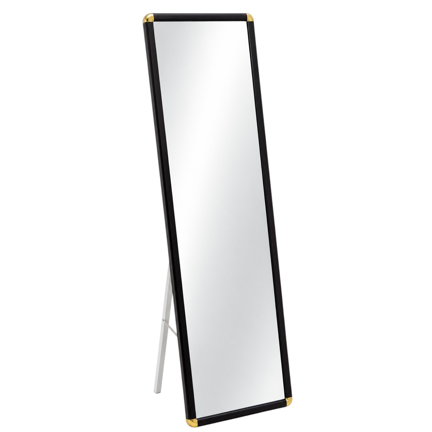 Black and gold frame full-length standing mirror with slim metal design