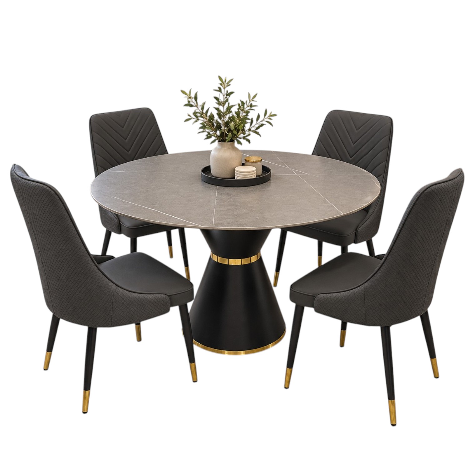Grey 4 Seater Round Dining Set