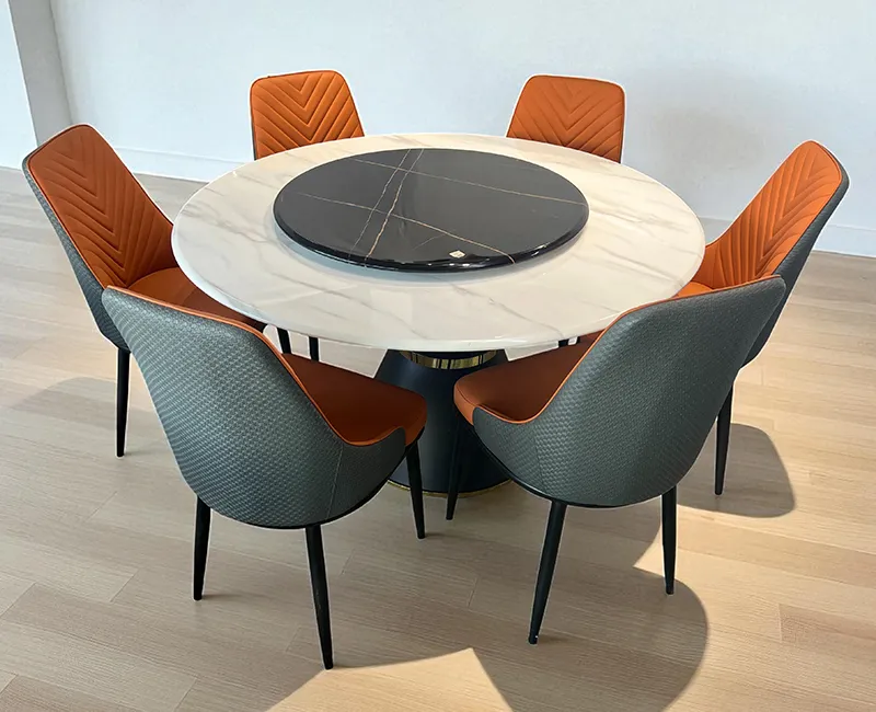 Aurelia White & Black Marble Dining Set 6 Seater