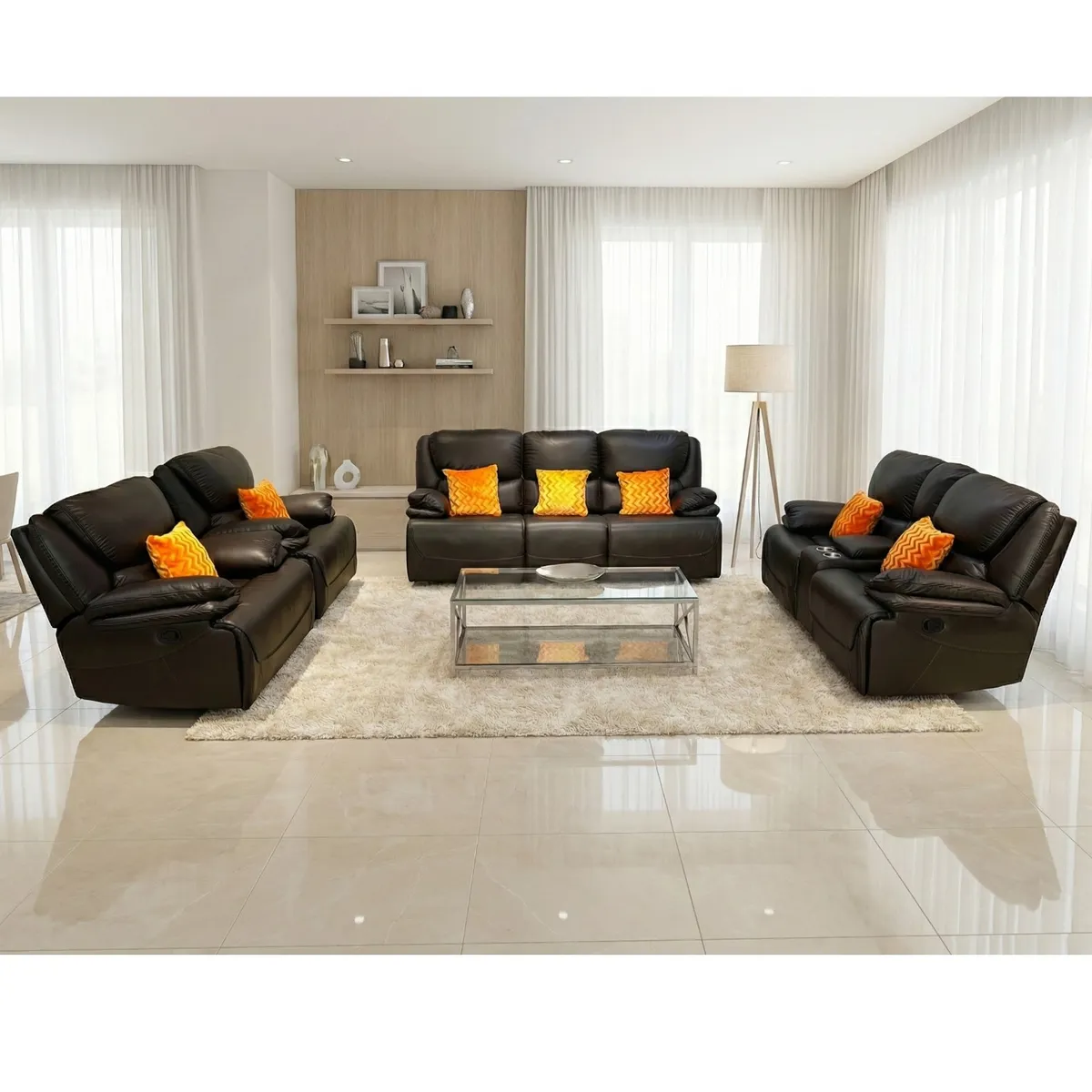 Luxo Modena Leather Recliner Sofa Set 7 Seater