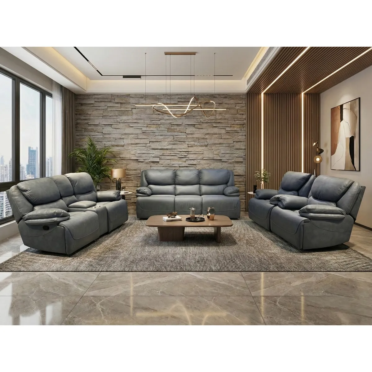 Modena Slate Grey Recliner Sofa Set 7 Seater